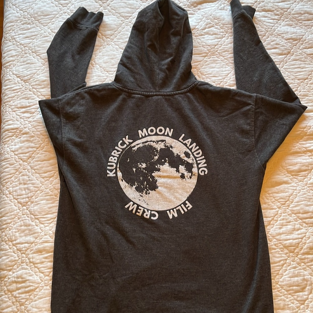 Kubrick Moon Landing Film Crew charcoal hoodie, large — Discount Cemetery — nasa